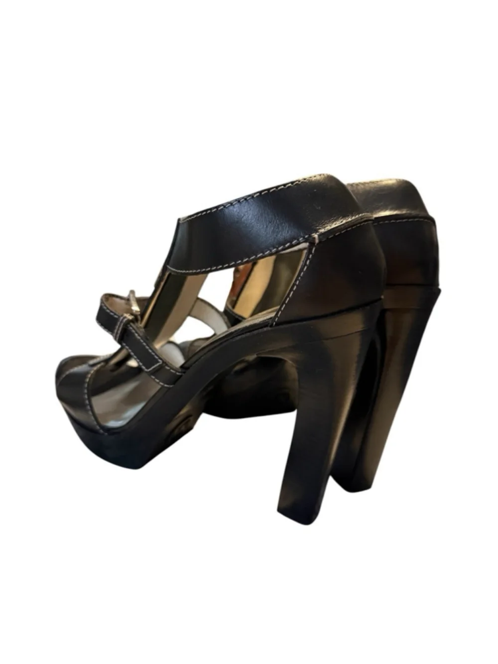 Michael Kors Black Leather Platform Sandals Zip Buckle High Heel Womens Size 8.5